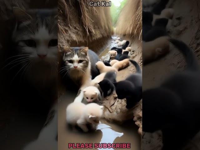 Mother cat falls into the gutter with her kittens #shorts #viralshorts #cat #mpminds #funny #cute
