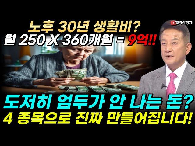 목돈 없는 우리가 노후 30년 생활비? 월 250 X 360개월 = 9억?! 도저히 엄두가 안 나는 돈? 주식으로만 가능한 진짜 이유! 4 종목으로 진짜 만들어집니다!