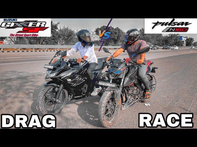 BAJAJ PULSAR N160 VS SUZUKI GIXXER SF 150 || DRAG RACE || @DRAGGER_JATIN