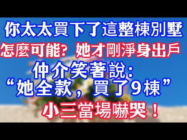 “你太太買下了這整棟別墅。”“怎麼可能？她才剛淨身出戶！”仲介笑著說：“她全款，買了9棟。”小三當場嚇哭！