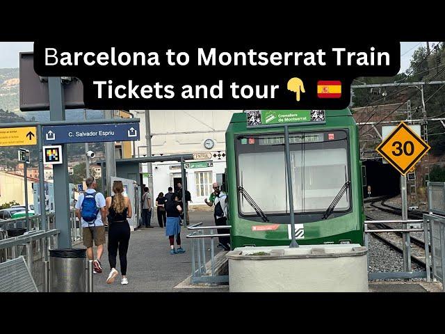 Barcelona to Montserrat monastery train, station guidance views,& tour   4K