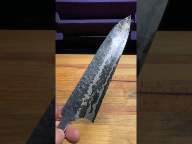 Forged Gyuto knife chainsaw pattern please leave a comment and subscribe #knife #forge #powerhammer