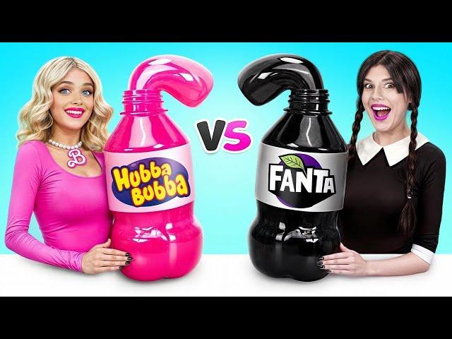 Tantangan Makanan Hitam vs Merah Muda Dekorasi Kue Rabu vs Barbie & Hanya 1 Warna oleh RATATA POWER