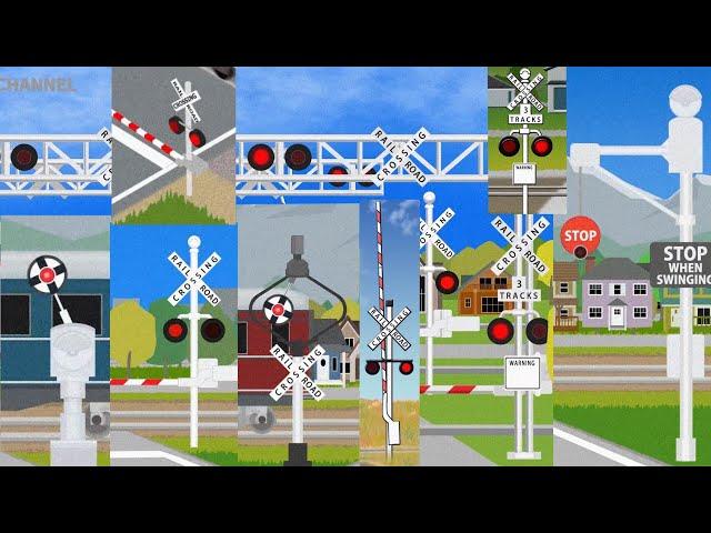 【踏切アニメ】アメリカのふみきりがいろんな場所でカンカン総集編US Railroad crossings on various places!!