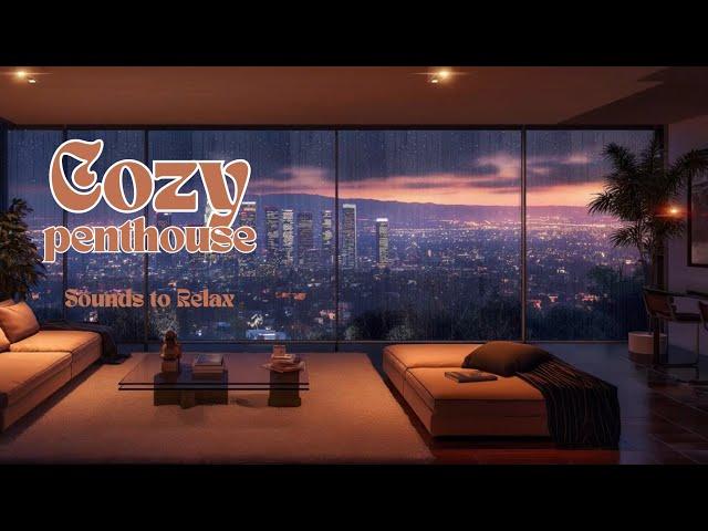 Penthouse Vibes Cityscape Rain Sounds Natural Relaxing Meditation Music 4K