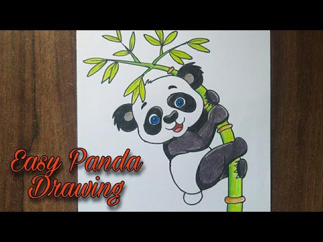 How to draw Easy Panda Drawing | Panda Drawing with bamboo tree | simple Panda Drawing