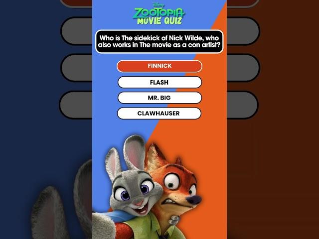 Zootopia Movie Quiz | Who Is Nick Wilde’s Sidekick and Fellow Con Artist in the Movie? #Shorts