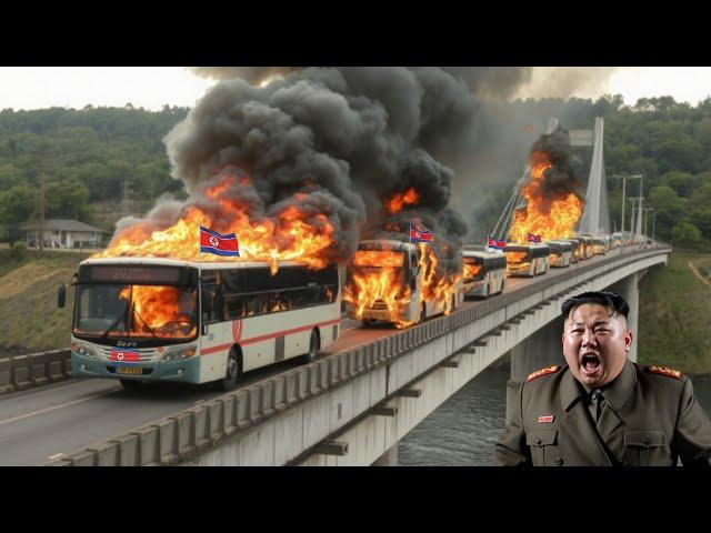 happened 1 hour ago! 300 North Korean buses were bombed while supplying ammunition to Russia