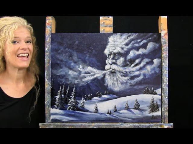 OLD MAN WINTER- Learn How to Draw and Paint with Acrylics-Easy Beginner Acrylic Painting Tutorial