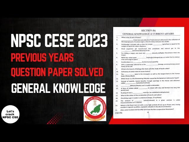 NPSC CESE 2023 |  Previous Year Question Paper Solved | General Knowledge Paper