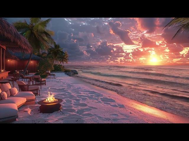 Sunset Ambience - Relaxing Ocean Waves and Fireplace Sound For Meditation, Healing, Relief Stress