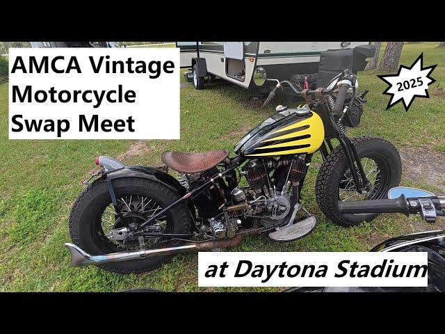 AMCA Vintage Motorcycle Swap Meet from Daytona Stadium on Set Up day