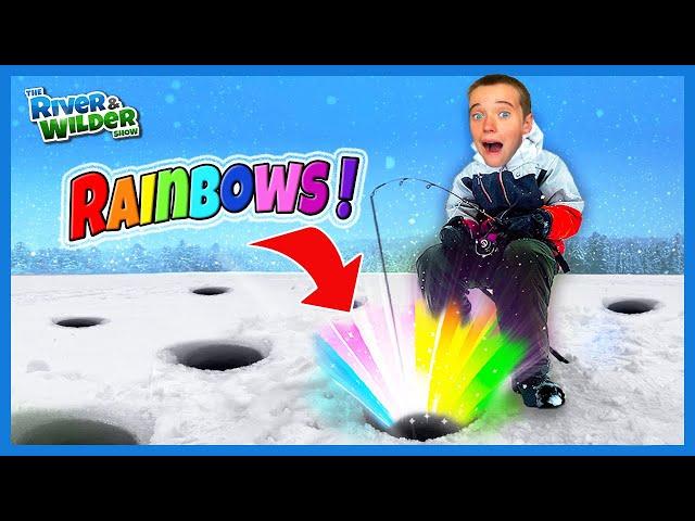  RAINBOWS in a FROZEN lake!!! Kids winter fishing adventure