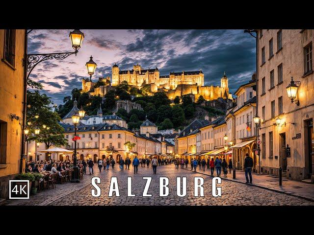 Salzburg Austria  A Colorful Evening Walk Through Austria’s Charming City  4K