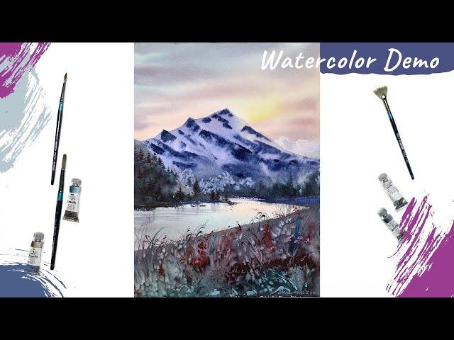 Watercolor painting "Blue mountains" | Demo by Eugenia Gorbacheva