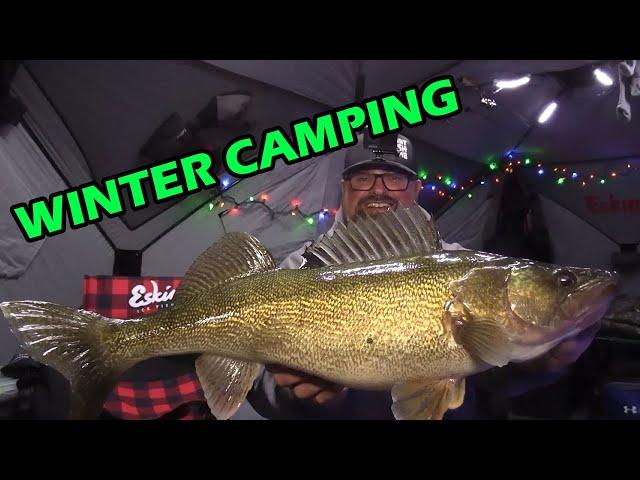 Winter Camping and Ice Fishing BIG Walleye | MERRY CHRISTMAS!