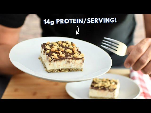 No-Bake HIGH PROTEIN cheesecake bars (healthy summer dessert!)