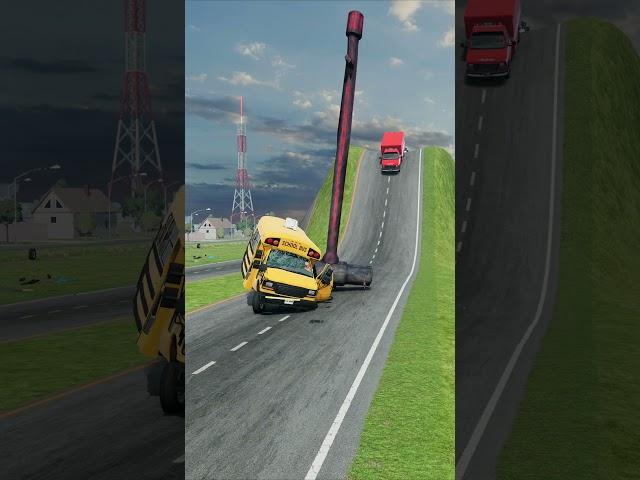 Cars & School Buses vs Giant Rotating Hammer - BeamNG.Drive