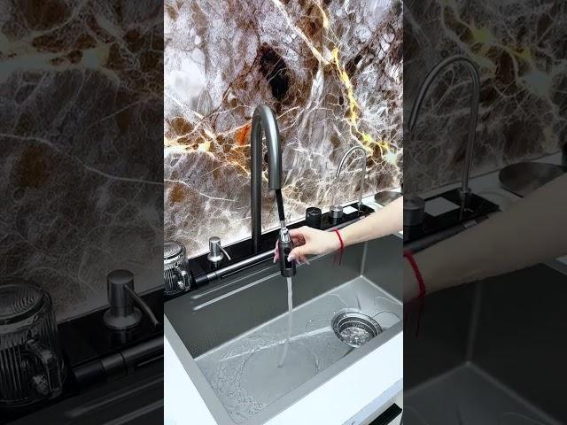 Lefton Adjustable Waterfall Faucet Kitchen Sink with Digital Temperature Display & LED Lighting