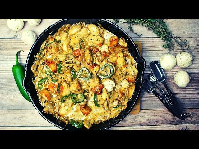 One Pan Creamy Garlic Mushrooms Chicken.