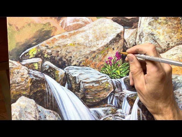 Quick Time-lapse: Adding Flowers into a Waterfall Painting