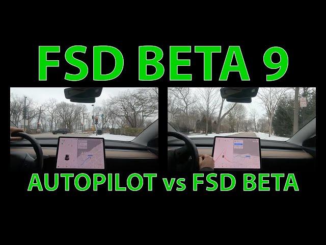 FSD Beta 9 - 2020.48.26.1 - AutoPilot vs FSD Beta (Side by Side)