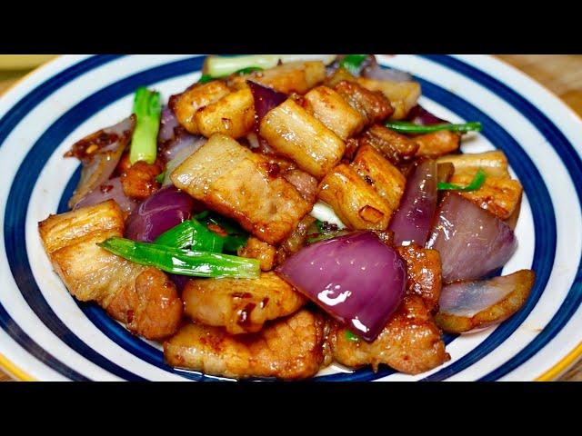 葱爆花肉，超级下饭香味俱全‼️好吃又开胃Stir-fried pork belly！super delicious  delicious flavor‼Tasty and appetizing