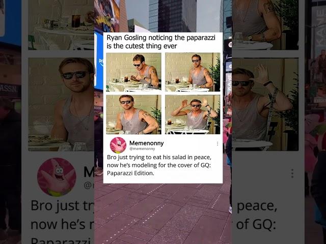 Ryan Gosling noticing the paparazzi is the cutest thing ever.#meme #memes #funny