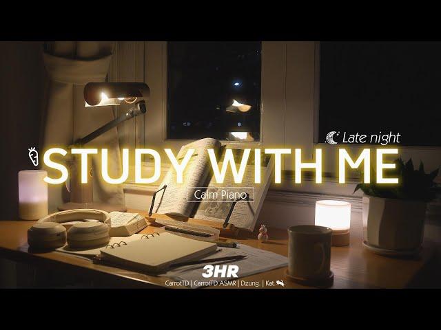 3-HOUR STUDY WITH ME | Calm Piano , Rain sounds ️ | Pomodoro 50-10 | Late night