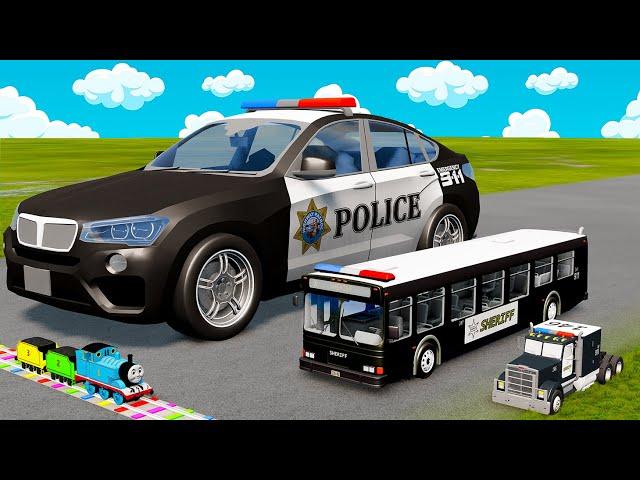 Big & Small Police Cars with Slide Color and Portal Trap - Police Truck Rescue Cars - BeamNG.Drive