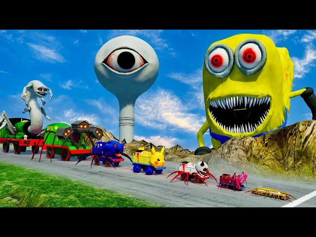 ALL MONSTERS Big & Small Cars Downhill Madness with MINION EATER & WATER EYE TOWER | BeamNG.Drive