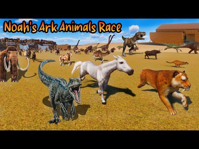 50 Modern VS 50 Ancient VS 50 Dinosaurs Animals Race in Noah's Ark Planet Zoo included T-Rex Mammoth