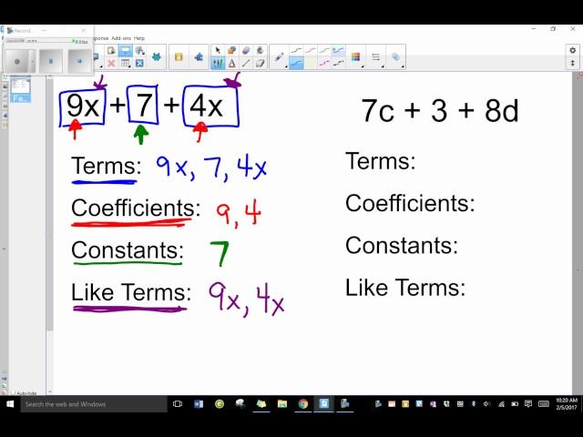 Coefficients, Constants, Terms, and Like Terms Vocab Review Video