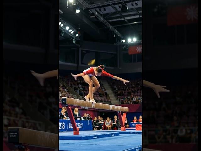 #ArtisticGymnastics #GymnastInAction #FemaleAthlete #OlympicLevel #AthleticElegance #HighPerformance
