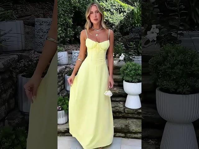 Beautiful tight long yellow dress summer outfit for the day #fashion #style #shorts