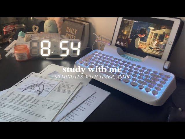 1h 30min real-time study with me asmr  | no music, with timer, background noises