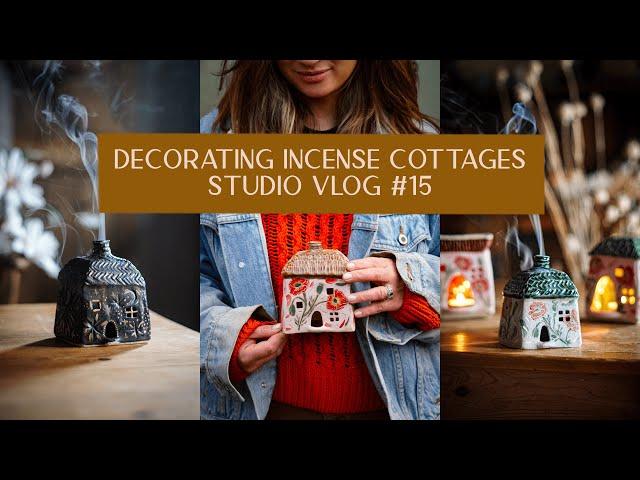 Pottery Studio Vlog 15 - Floral underglaze painting and carving in celestial designs on my cottages