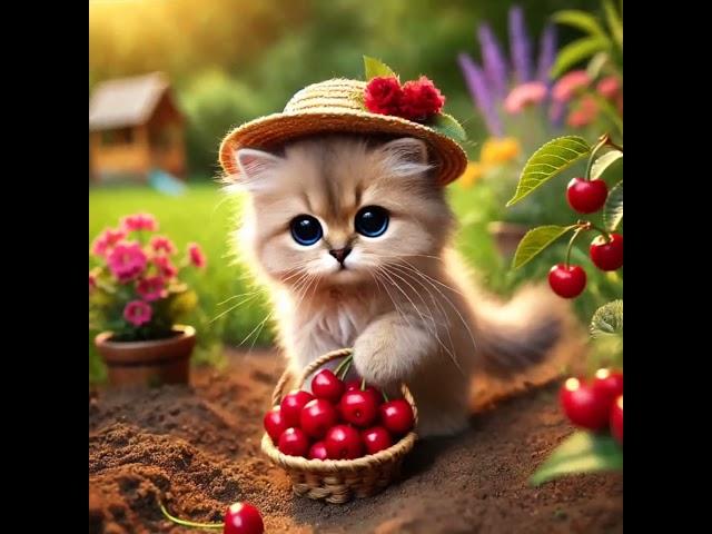 How a Curious Kitty Built Her Cherry Paradise #Shorts #CatAdventures #CuteKitty #cat #catlover #ai