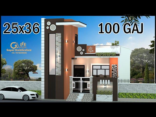 25 x 36 100 Square Gaz East facing House Design With Vastu, Small Villa Design, Gopal Architecture