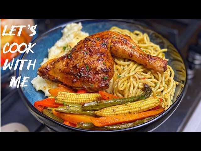 Let’s  Cook With Me | Whole Roast chicken, creamy mashed potatoes, seasoned chow Mein & steamed veg