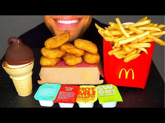 MCDONALD'S CHICKEN NUGGETS ICE CREAM CONE DIPPED CHOCOLATE CRISPY FRENCH FRIES BIG BITES ASMR MUKBAN