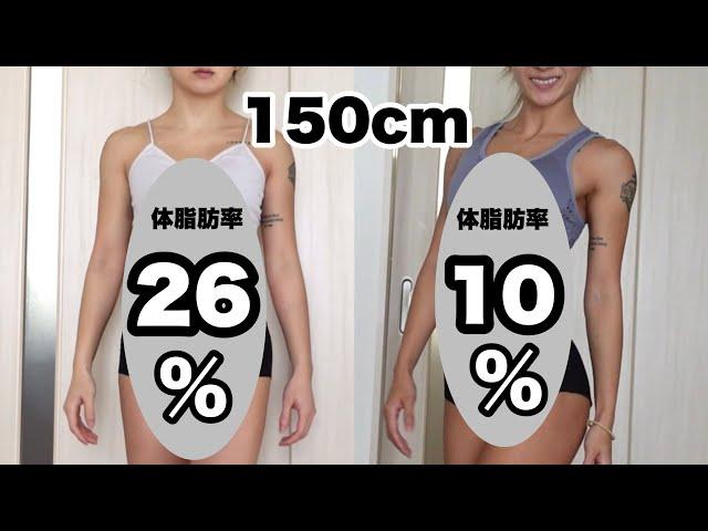 【体型比べ】体脂肪26%と10%の体の変化がすごい...