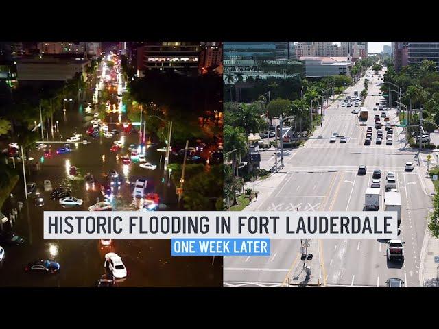 Before & After: Drone Shows Street in Fort Lauderdale ONE WEEK After Historic South Florida Flooding