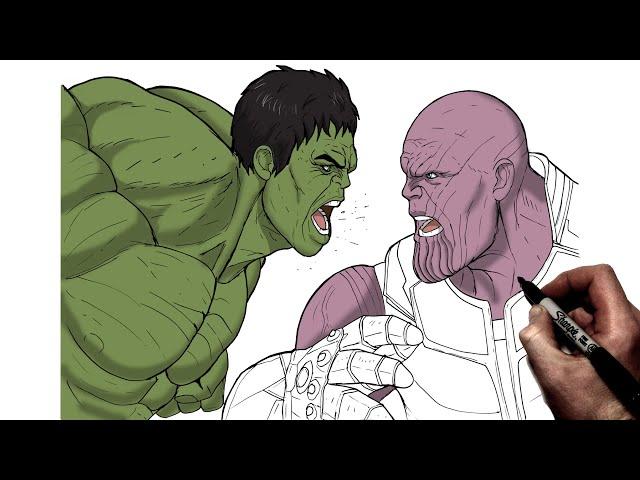 How To Draw Thanos Vs Hulk | Step By Step | Marvel Avengers