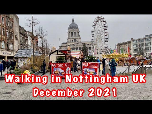 Walking in Nottingham city centre UK | December 2021