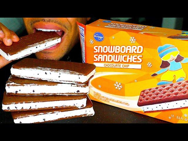 ASMR ICE CREAM SANDWICHES EATING CHOCOLATE CHIP CRUNCHY CANDY SWEETS REVIEW CHANNEL JERRY