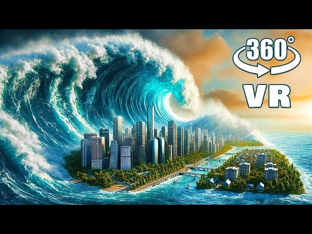 VR  360° BIGGEST TSUNAMI WAVE HITS THE CITY