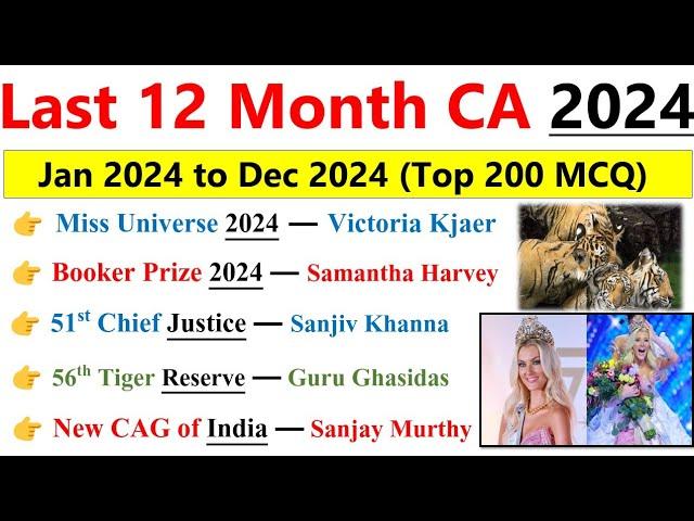 Last 12 months Current Affairs 2024 | January to December 2024 | last 12 month Current Affairs