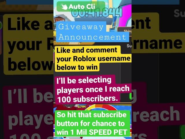 GIVING AWAY 1Million SPEED PET ANIME RACE CLICKER #animeraceclicker #raceclicker #newupdate #roblox