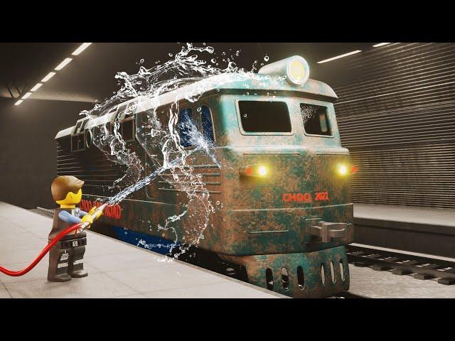 Let's Wash The Train - The Dirty Train Washing Cartoon